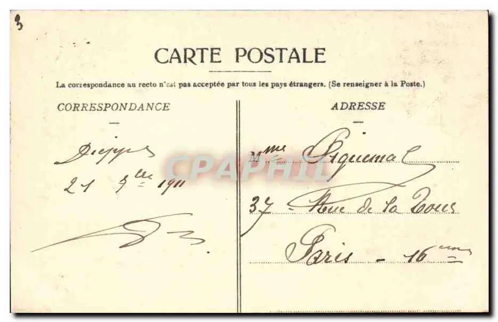 DIEPPE — Hôtel Regina — Le Vieux Château — Édition des Galeries Parisiennes - Rückseite