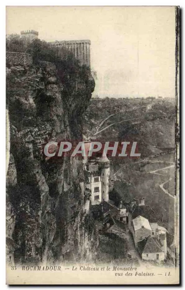 Rocamadour — O Castelo e o Mosteiro vistos das Falésias — Lévy Fils & Cie, Paris - Frente