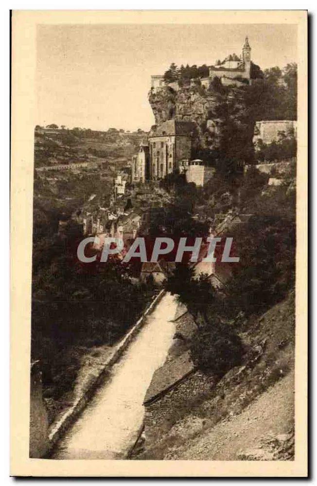 Rocamadour — vista panorâmica do vilarejo erguido sobre uma falésia — Librairie du Lot - Frente