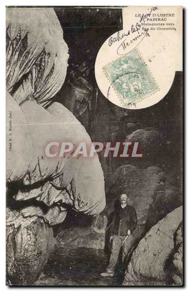 Grutas de Padirac — Stalagmites em direção ao Passo do Crocodilo — Editor R. A. Martres (Lodé) - Frente