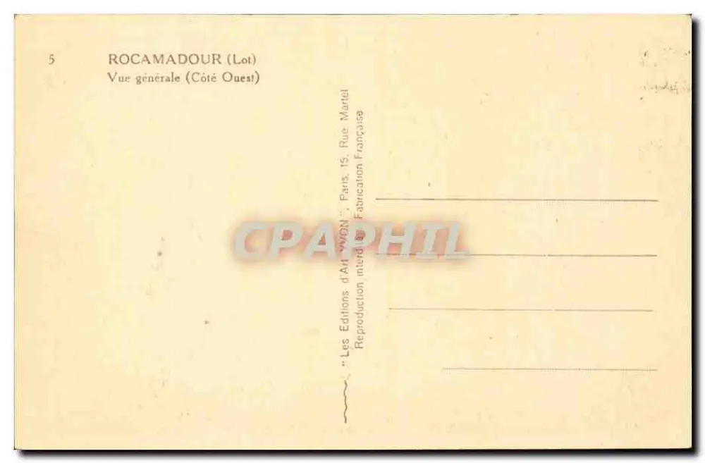 Rocamadour (Lot) — Vista geral (Lado Oeste) — Les Éditions d'Art WEN, Paris - Verso