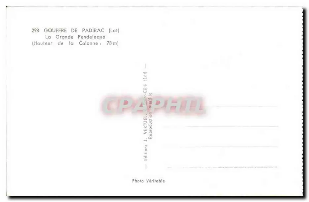 Gouffre de Padirac (Lot) — La Grande Pendeloque — Éditions J. Vertuel - Verso
