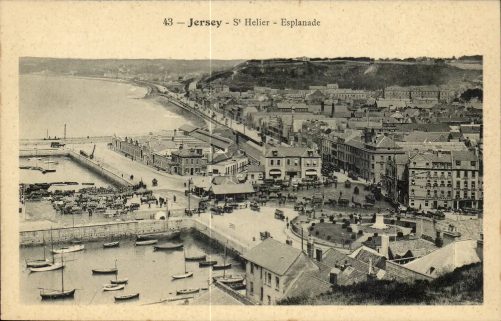 Jersey - St Helier - Esplanade — vista panorâmica do porto e dos edifícios — editor desconhecido, n° 43 - Frente