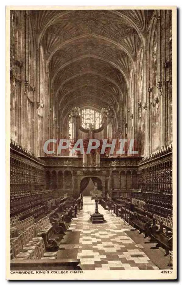 Cambridge, King's College Chapel — Innenansicht — Photochrom Ltd, n° 43915 - Vorderseite