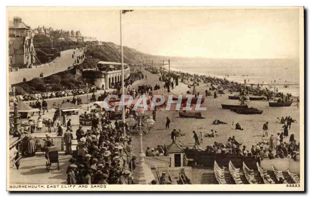 Bournemouth, East Cliff and Sands — Ansicht der Strandpromenade — Verlag: Publication by Photocrom by London and Tunbridge Wells, Ltd. - Vorderseite