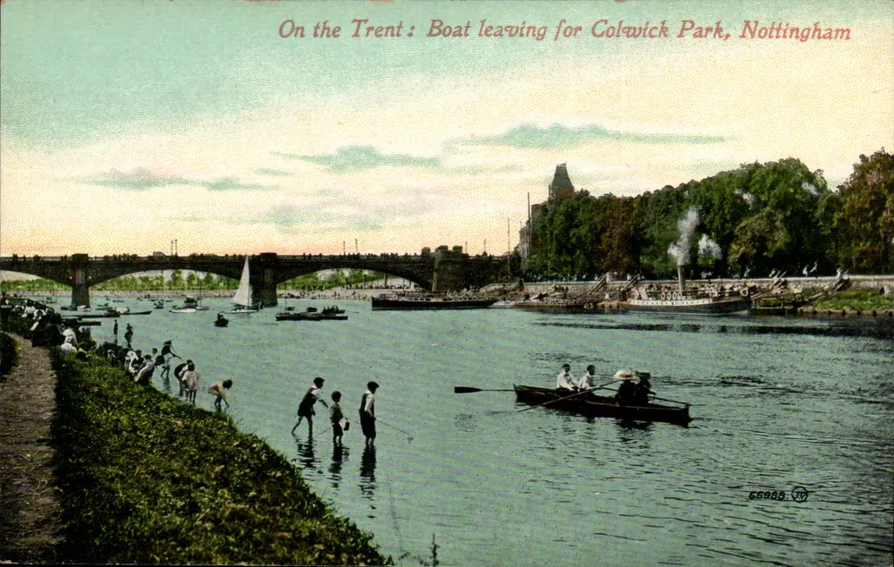 Auf dem Trent : Boot, das nach Colwick Park, Nottingham fährt — Valentine's Series, n° E5988 - Vorderseite