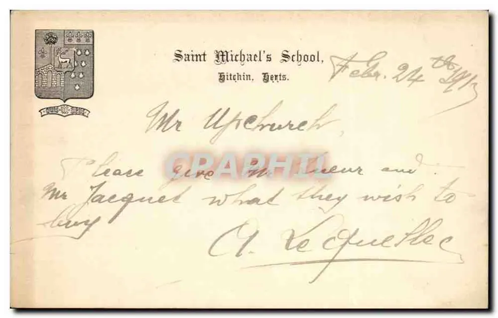 Saint Michael's School, Hitchin, Herts. — Bildungs-Karteikarte — kein Verlag oder Nummer sichtbar - Vorderseite
