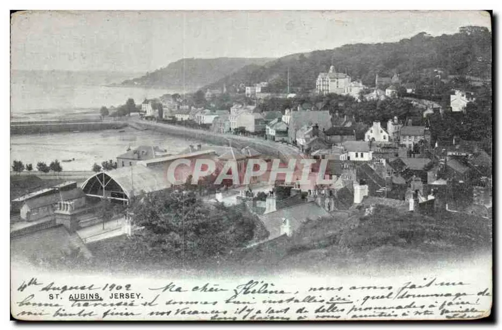 St. Aubins, Jersey — Panoramablick — unbekannter Verleger, Seriennummer nicht sichtbar - Vorderseite