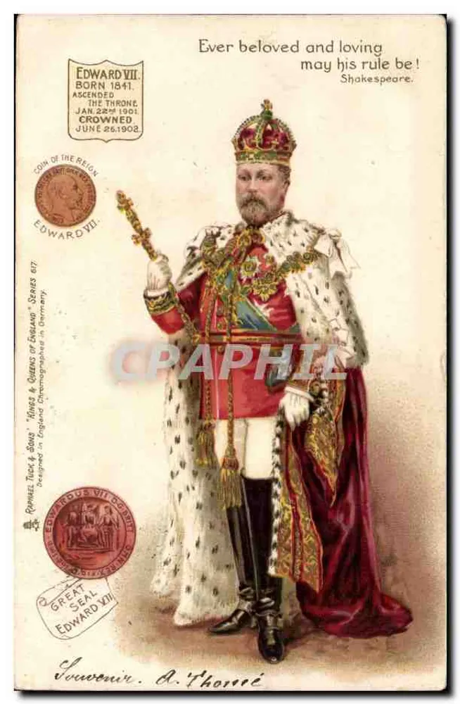 König Edward VII — Portrait in königlicher Kleidung — Verlag Raphael Tuck & Sons, Serie 617 - Vorderseite