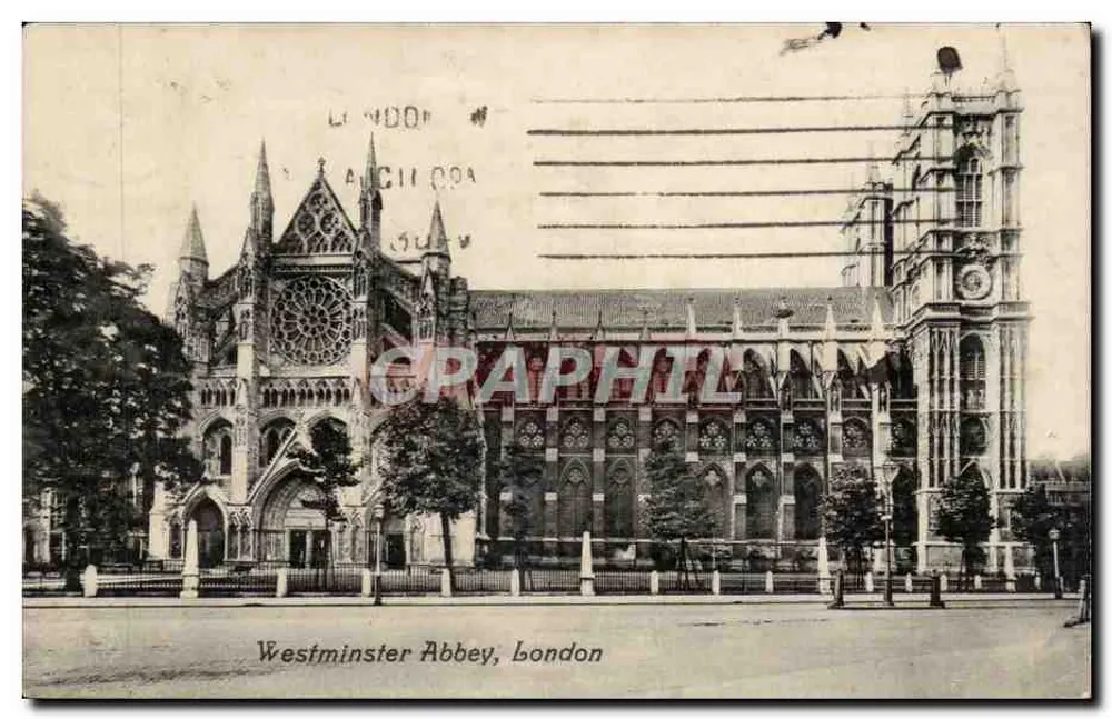 Westminster Abbey, London — Ansicht der Fassade und Turm — Valentine's Series - Vorderseite