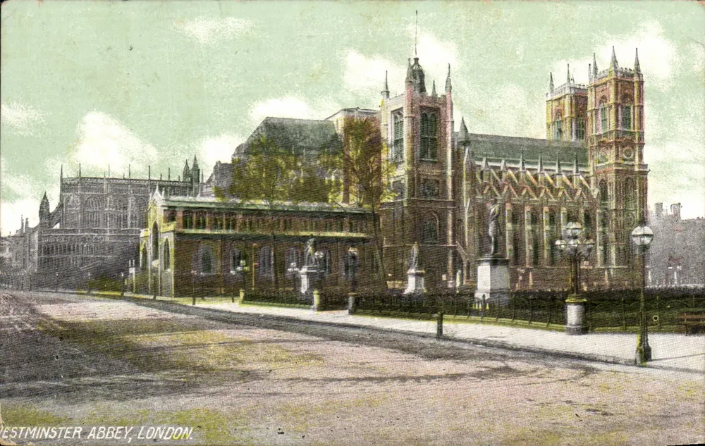Westminster Abbey, London — Ansicht der Abtei und ihrer Statuen — Verlag nicht sichtbar - Vorderseite