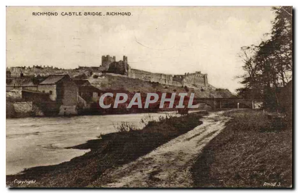 Richmond Castle Bridge, Richmond — Ansicht des Schlosses über den Fluss — Verlag Rimnd, Nr. 3 - Vorderseite