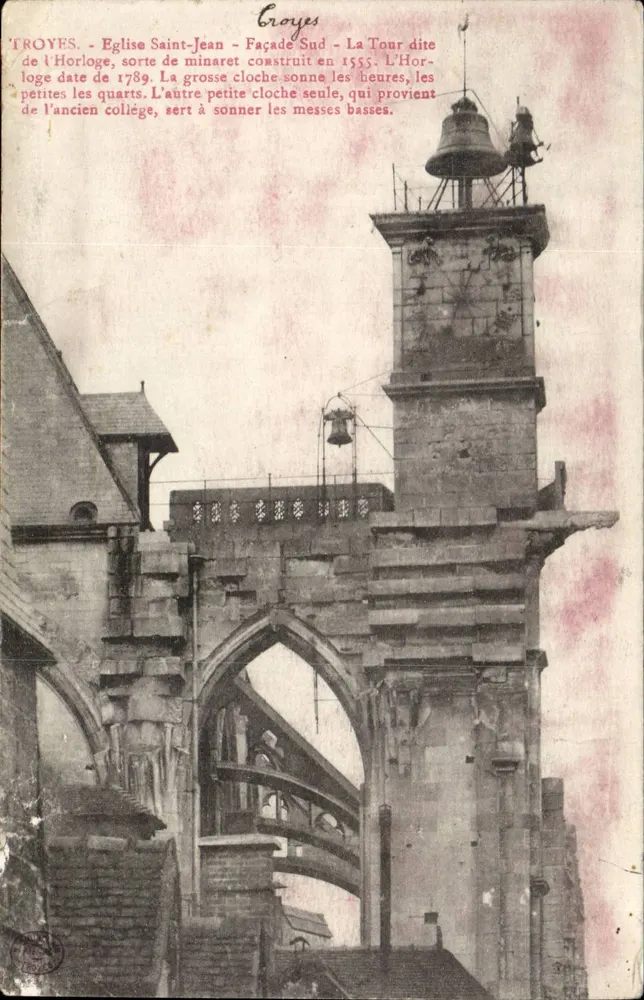 Troyes - Kirche Saint-Jean - Südseite - Die Turm genannt der Uhrenturm - Vorderseite