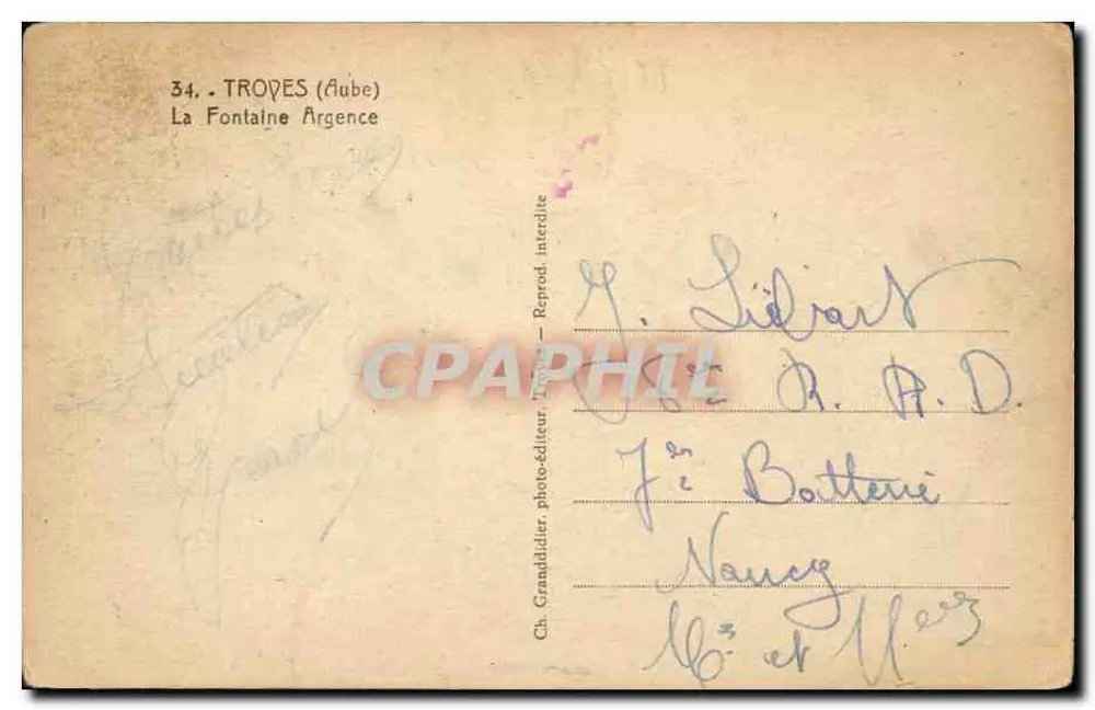 Tropes (Aube) — Fontanna Argence — Ch. Grandidier, wydawca nr 34 - Rewers