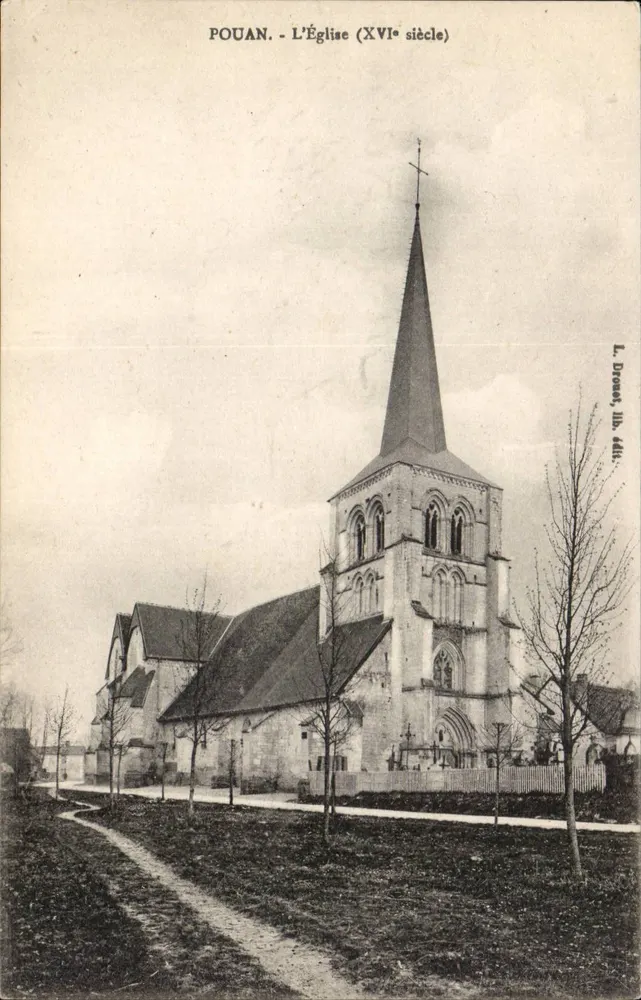 Pouan - A Igreja (século XVI) — Editor L. Drouet, litografia - Frente