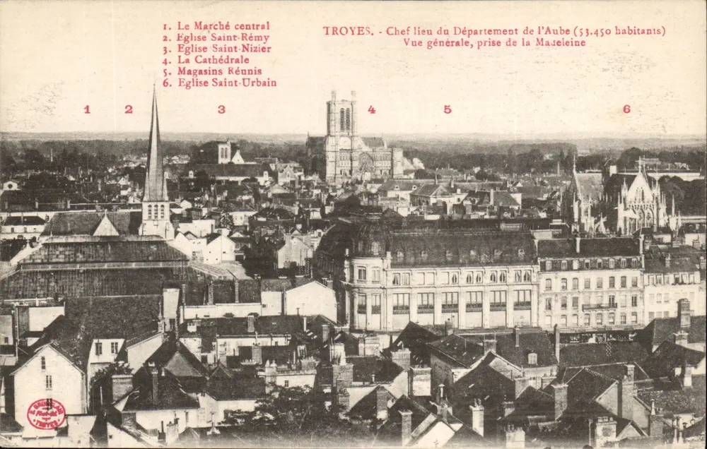 Troyes - Hauptort des Departements Aube (53.450 Einwohner) - Allgemeiner Blick, aufgenommen von der Marelaine - Vorderseite