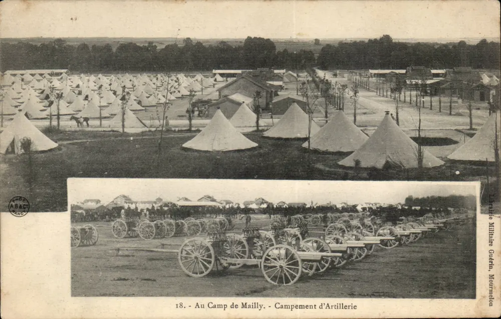 Campo de Mailly — Acampamento de Artilharia — Livraria Militar Guehn, Mourmelon - Frente