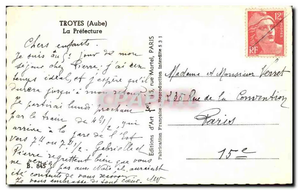 Troyes (Aube) — A Prefeitura — Edições de Arte Francesa - Verso