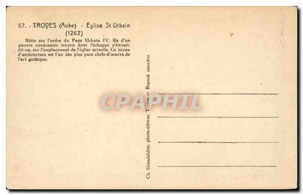 Troyes (Aube) — Igreja de Saint-Urbain — Ch. Granddider, editor de fotografia - Verso