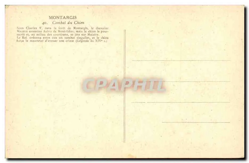 Combate do Cão — Montargis — Edições M. P. (n° 40) - Verso