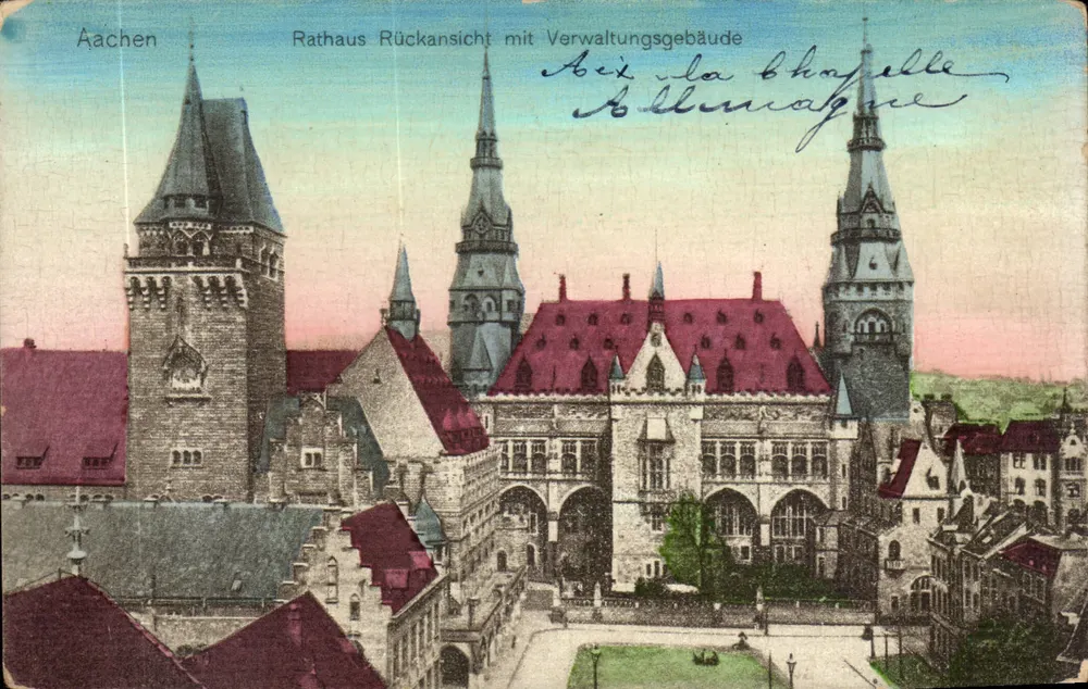Aachen — Rückansicht des Rathauses mit den Verwaltungsgebäuden — Verlag nicht sichtbar - Vorderseite