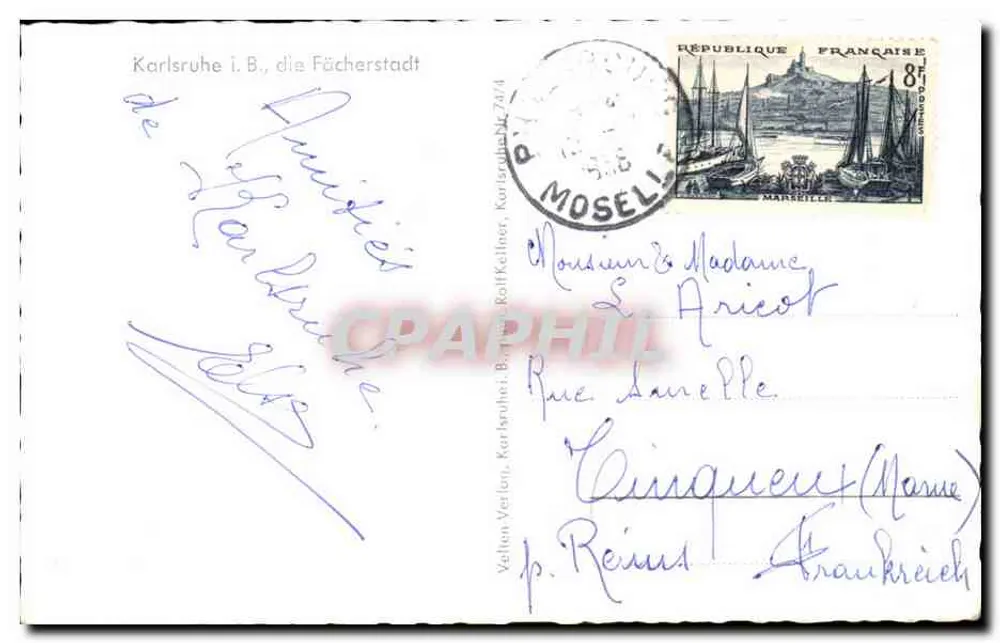 Karlsruhe i. B., die Fächerstadt — Valtion Verlag, Karlsruhe, Nr. 74/4 - Rückseite