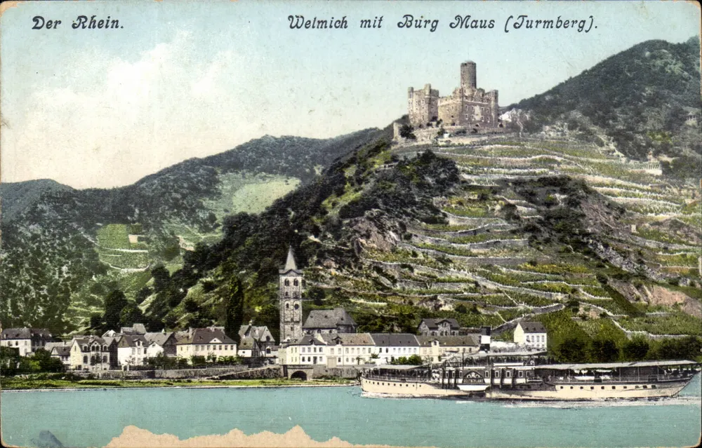 Welmich mit Burg Maus (Turmberg) — Ansicht des Rheins — Ludwig Foer, Maîs, 1908, n°5101 - Vorderseite