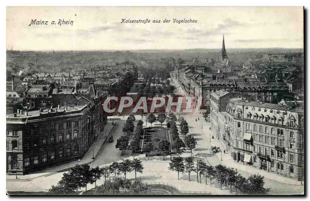 Mainz am Rhein — Kaiserstraße aus der Vogelperspektive — Ludwig Feist, Mainz - Vorderseite