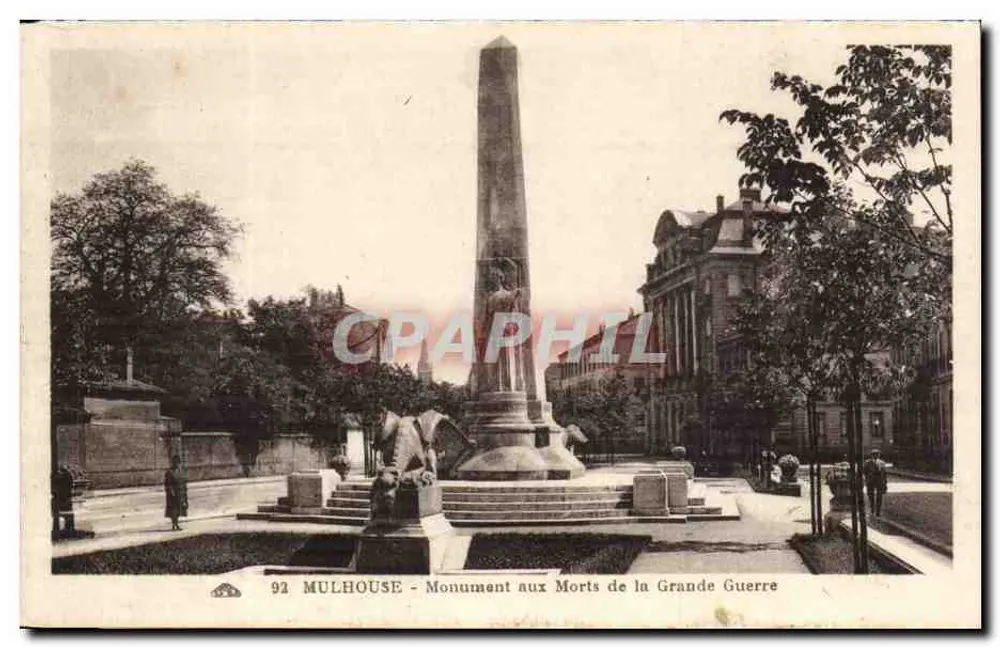 Mulhouse — Denkmal für die Gefallenen des Ersten Weltkriegs — Verlag Almétain des Arts Photographiques, Straßburg, n° 92 - Vorderseite