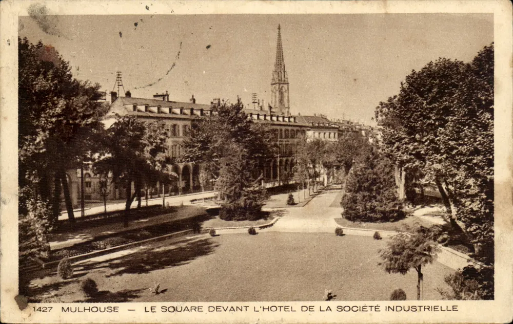 Mulhouse — El paseo frente al hotel de la sociedad industrial — Braun & Cie, Mulhouse, n° 1427 - Anverso