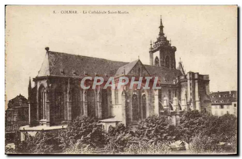 Colmar - A Catedral de São Martinho — Bilhete postal antigo n°8, editada por O. Bergeret, Strasbourg - Frente