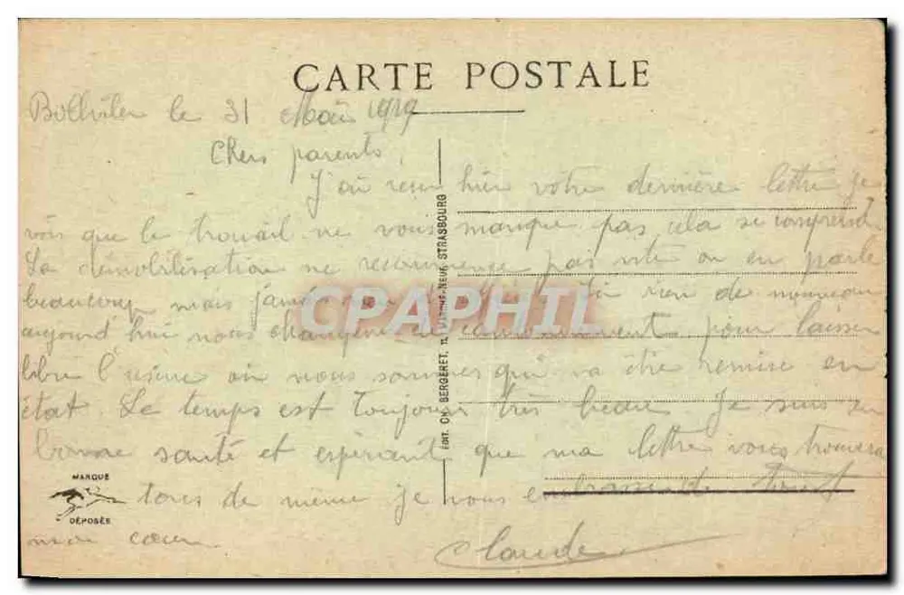 Colmar - A Catedral de São Martinho — Bilhete postal antigo n°8, editada por O. Bergeret, Strasbourg - Verso