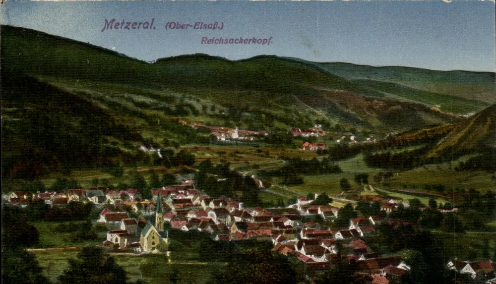 Metzeral (Ober-Elsäß) — Reichsackerkopf — vista panorâmica do vilarejo e do paisagem circundante - Frente
