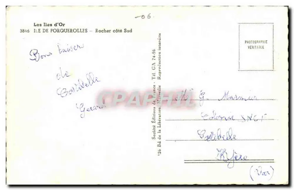 Rocha lado Sul — Ilha de Porquerolles — editor Ryner - Verso