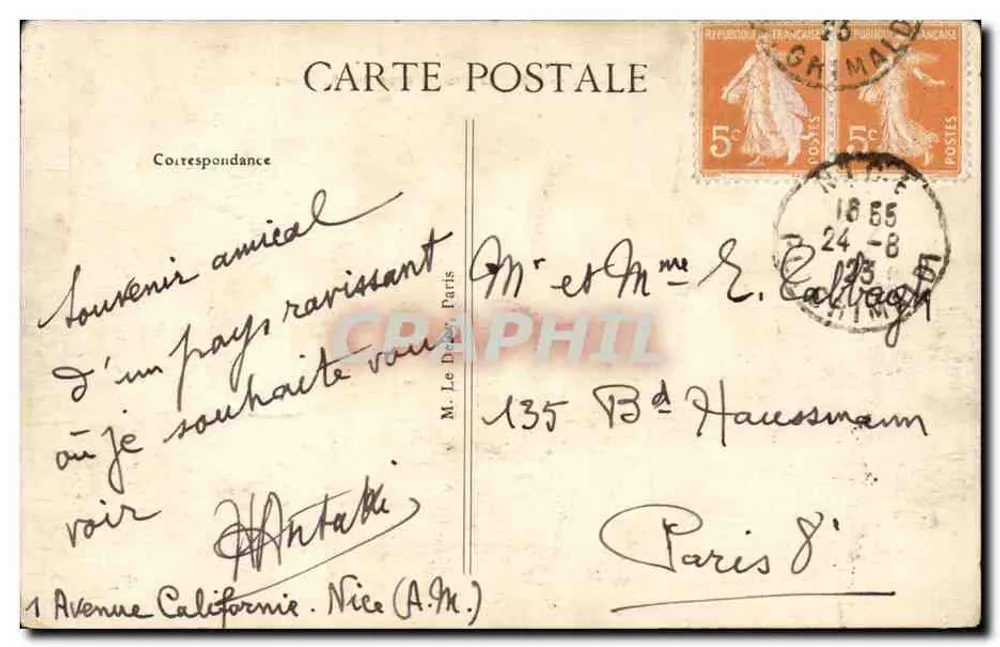 Nizza — Hotel de France zwischen den Palmen — Verlag B.D. n°43 - Rückseite
