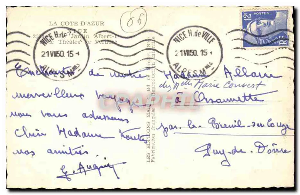 Ansicht von Nizza — Theater de Verdure und Rathaus — französische Ausgabe - Rückseite