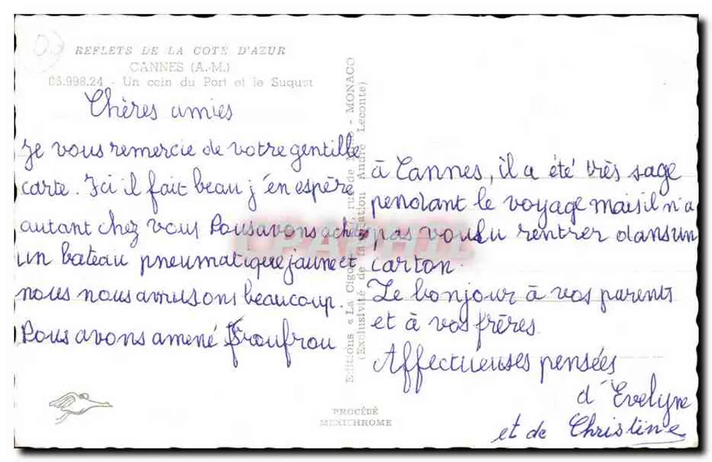 Cannes - Hafen und der Suquet — Éditions La Côte d'Azur, n° 03.998.24 - Rückseite