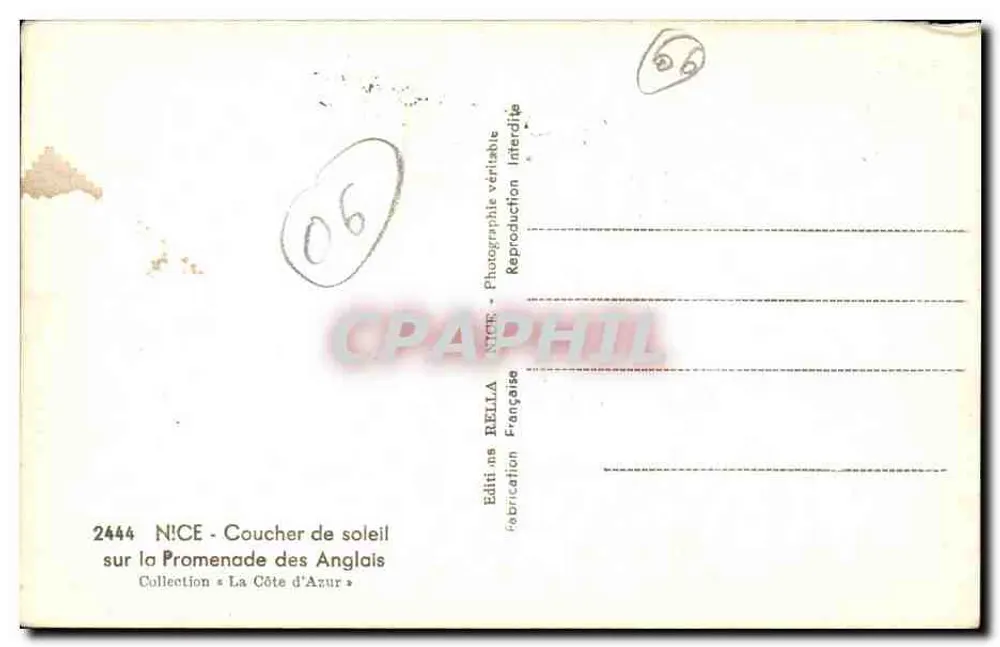 Nice - Sonnenuntergang an der Promenade des Anglais — Édition Bélla, n° 2444 - Rückseite
