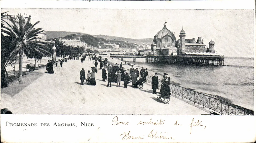 Promenade dos Ingleses, Nice — vista do cassino e dos passeantes — editor não identificado - Frente