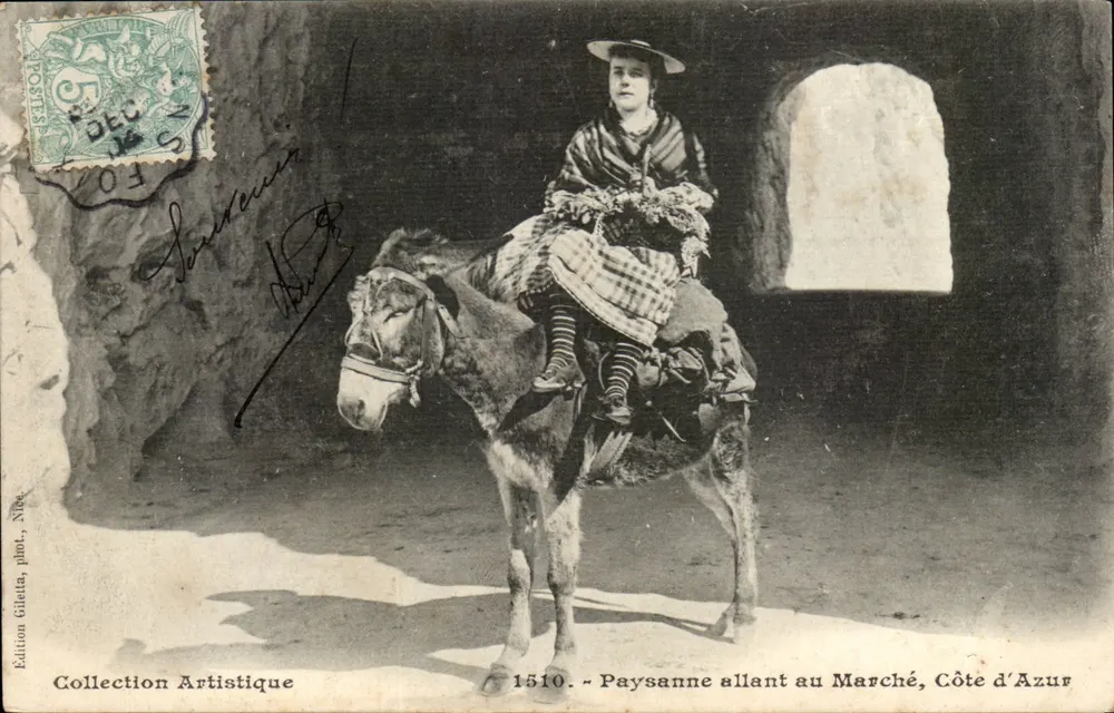 Bäuerin auf dem Weg zum Markt, Côte d'Azur — Édition Gileta, Foto Nîmes, Nr. 1510 - Vorderseite