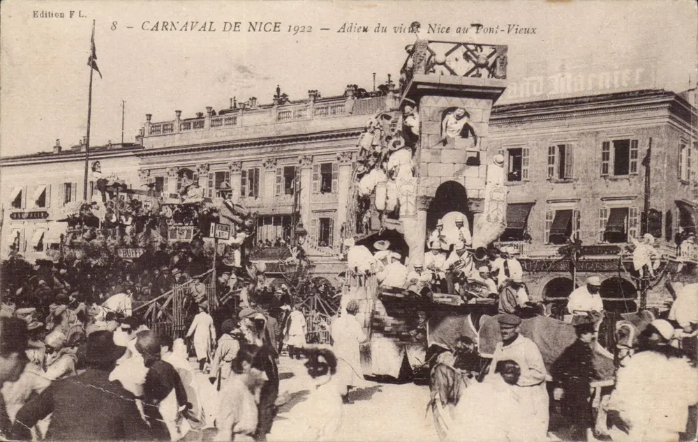 Carnaval de Nice 1922 — Adieu du vieux Nice au Pont-Vieux — Édition F.L. - Recto