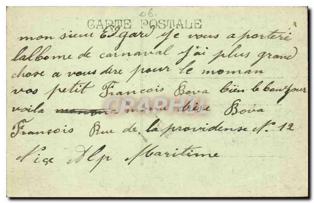 Carnaval de Nice 1922 — Adieu du vieux Nice au Pont-Vieux — Édition F.L. - Verso