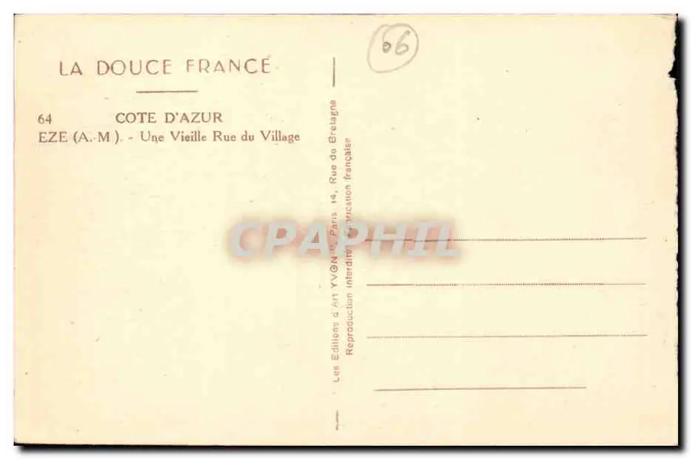 Eze (A.M.) — Eine Alte Straße des Dorfes — Éditions Yvgn, Paris - Rückseite