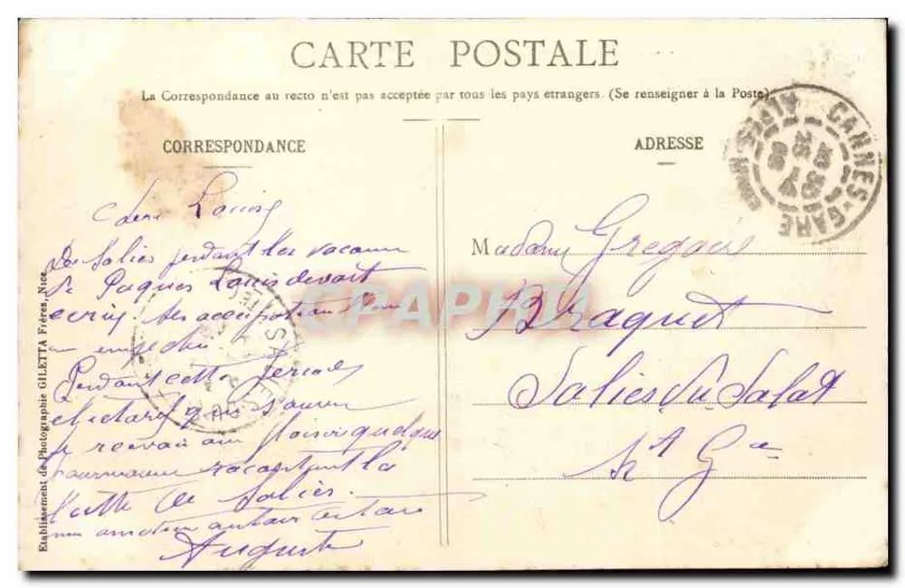Beaulieu - Allgemeine Ansicht - Aufnahme aus der Petite Afrique — Künstlerische Sammlung, Nr. 328 - Rückseite