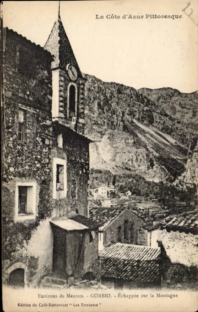 Arredores de Menton - GORBIO - Vista sobre a Montanha — Edição do Café-Restaurante 'Les Terrasses' - Frente