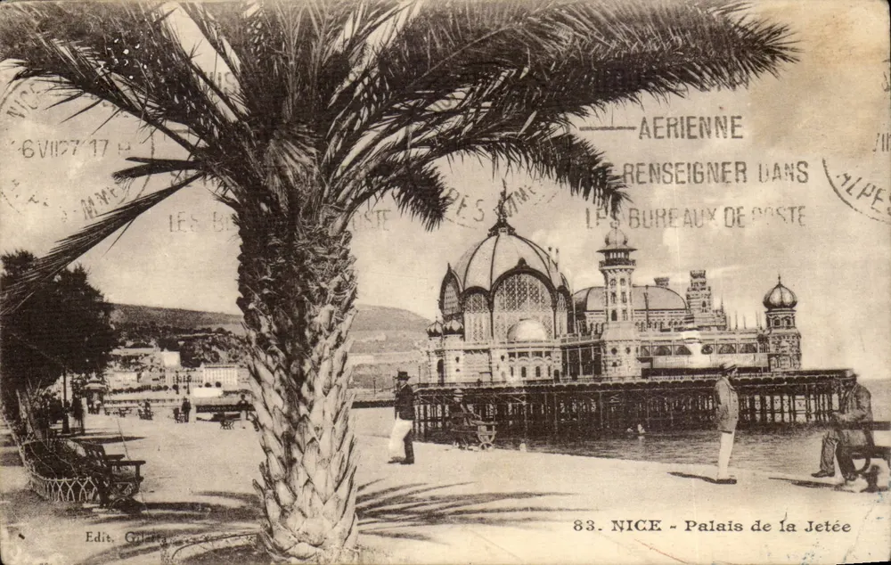 NICE - Palácio da Jetée — visão do palácio na jetée com palmeira em primeiro plano — Edit. Gallet, n°83 - Frente