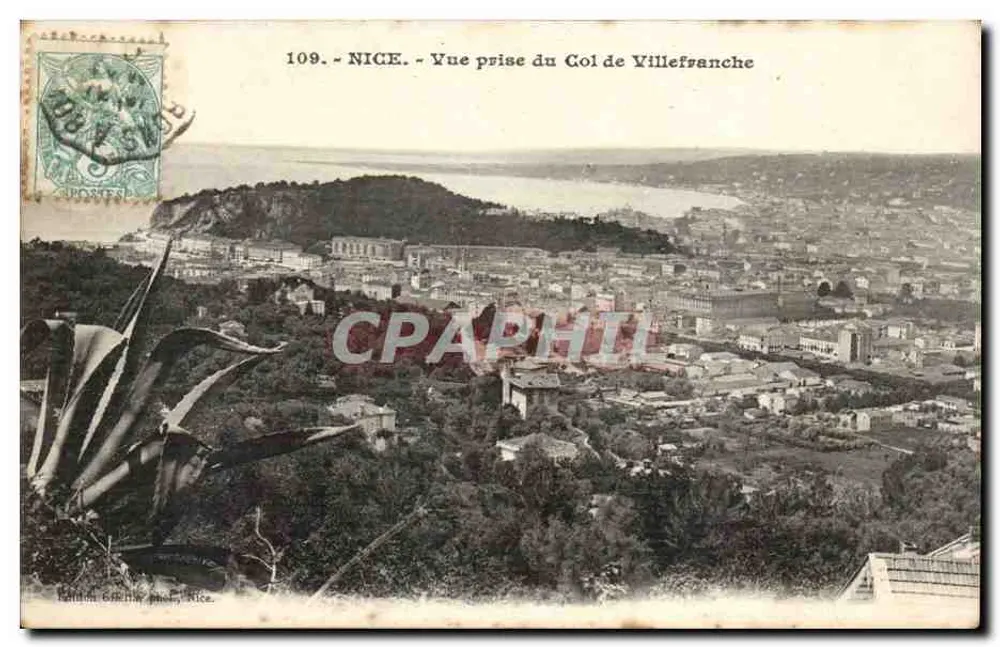 Niza — Vista tomada desde el Col de Villefranche — Edición G. Smith, Niza, n°109 - Anverso