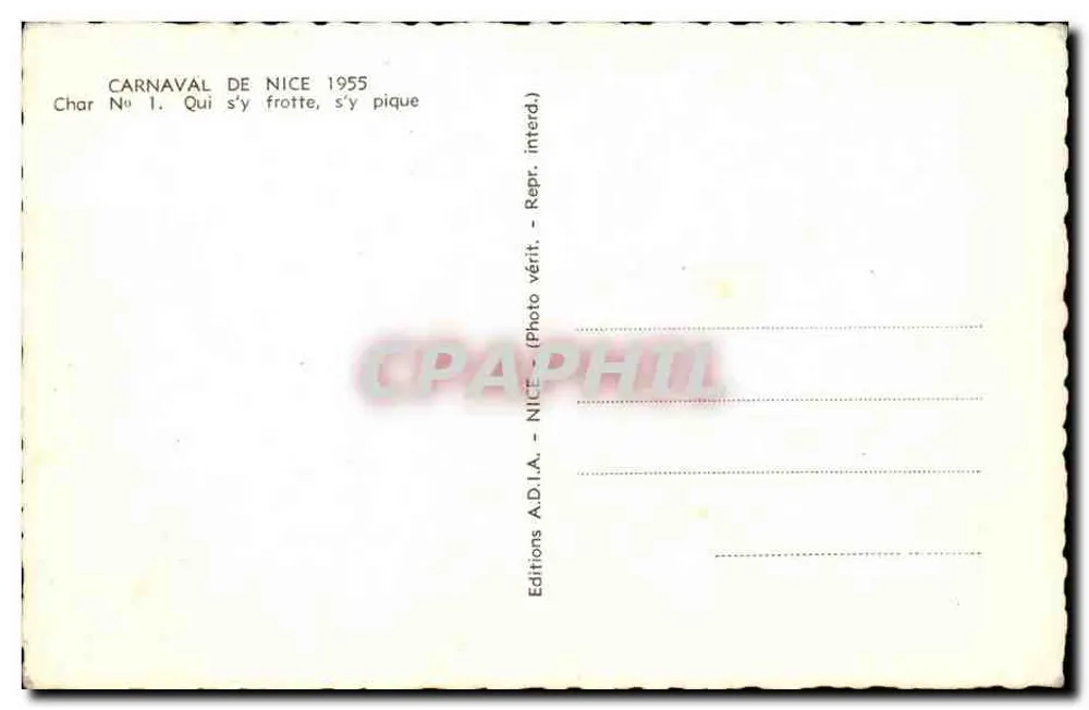 Karneval von Nizza 1955 — Wagen Nr. 1 'Wer sich dran ranwagt, wird gestochen' — Éditions A.D.I.A. - Rückseite