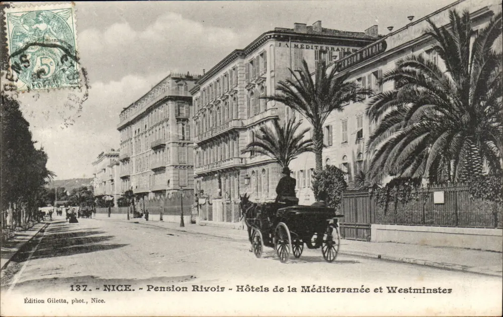 Nice - Pension Rivvoir - Hotels de la Méditerranée und Westminster - Edition Giletta, phot., Nice - Vorderseite