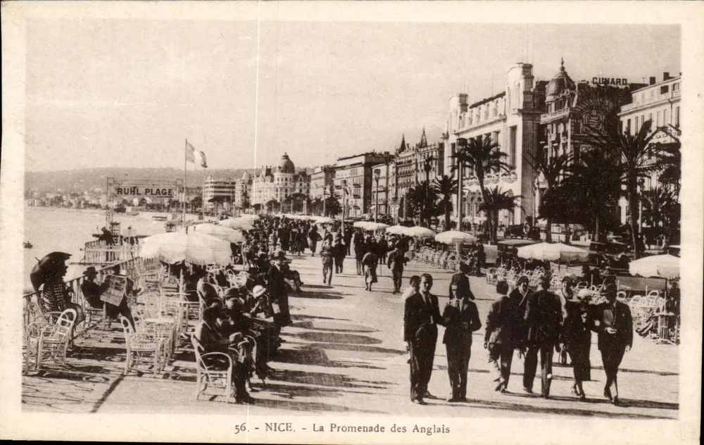 Nice - A Promenade dos Ingleses — vista da praia e do Cunard — editor Ruhl Plage, n° 56 - Frente